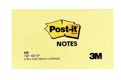 3M POST IT NOTE 655 3 X 5 INCH YELLOW  3M655YE