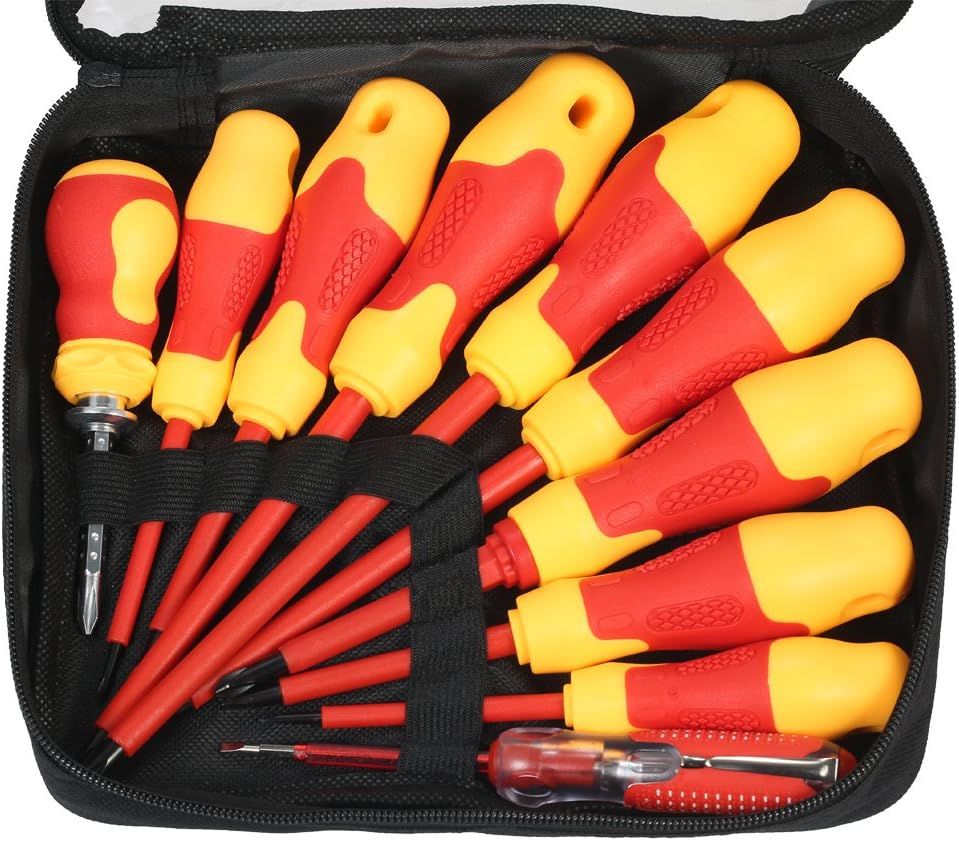 10pcs 1000V Insulated Screwdriver Set with Magnetic Slotted and Phillips Bits Soft Grips Electricians Electrical Work Repair Tools