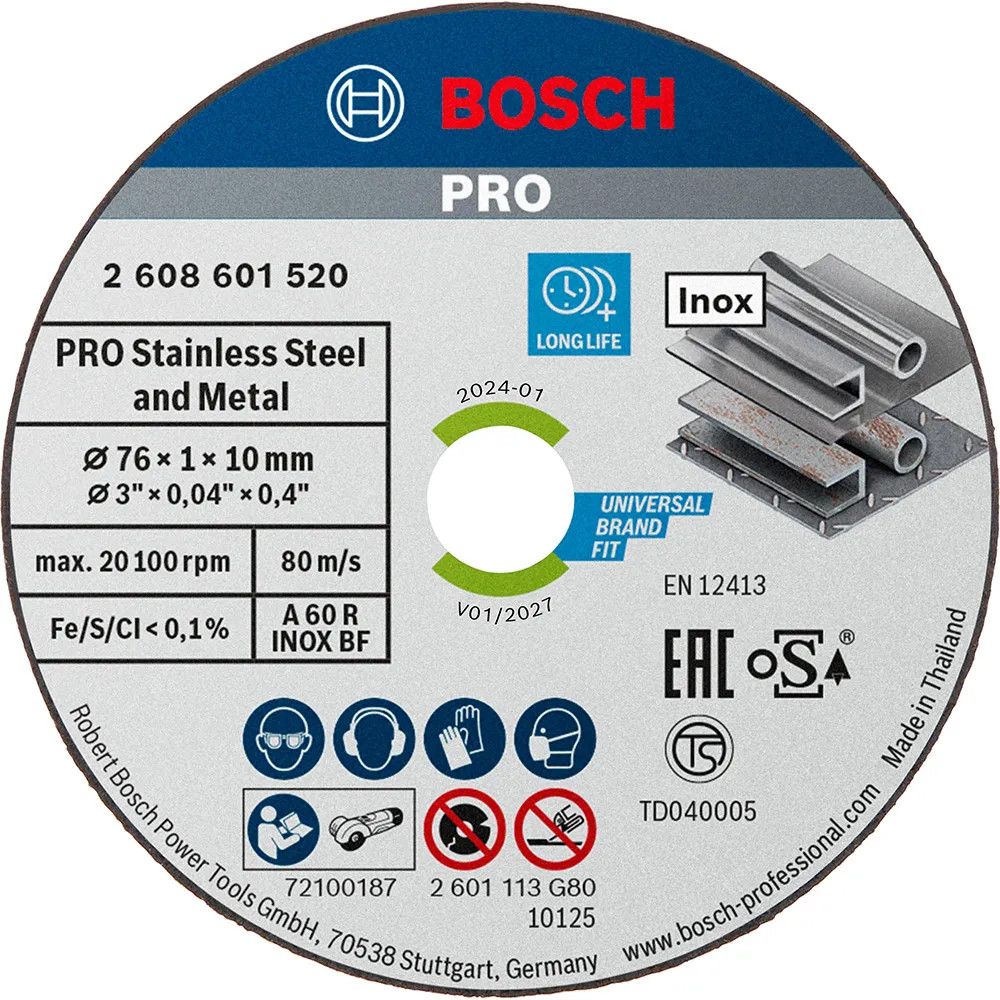 BOSCH 3FT METAL CUTTING DISC 76MM X 1.0MM X 10MM