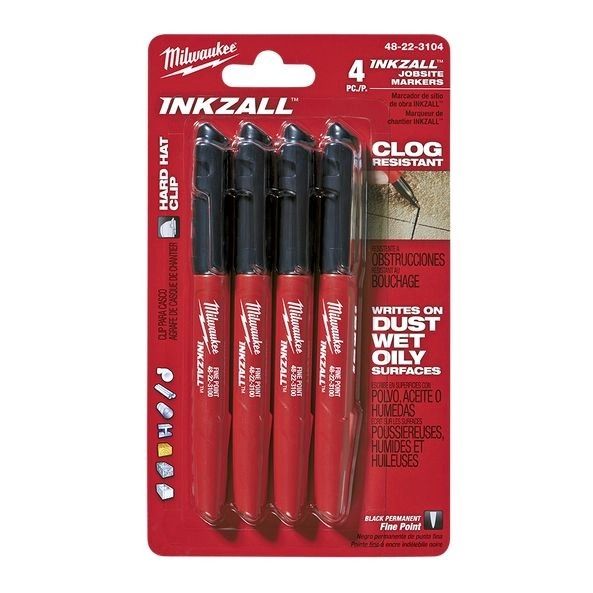 Milwaukee INKZALL™ Fine Point Jobsite Markers (4pcs) 48-22-3104