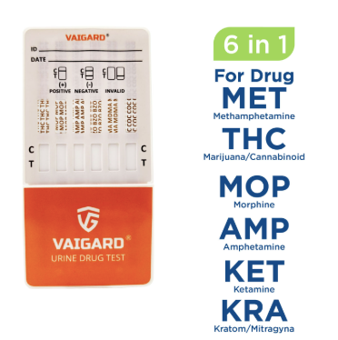 VAIGARD Urine Test Kit 5 in 1 Include 90 ml Cup (MET, THC, MOP, AMP, KRA)