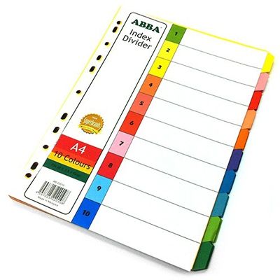 ABBA INDEX DIVIDER A4 PAPER 10 COLOUR