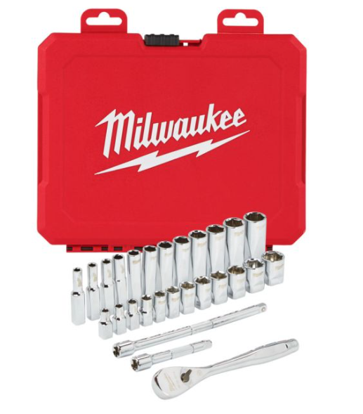 Milwaukee 1/4" Drive Metric 28pcs Ratchet & Socket Set 4932-4649-43