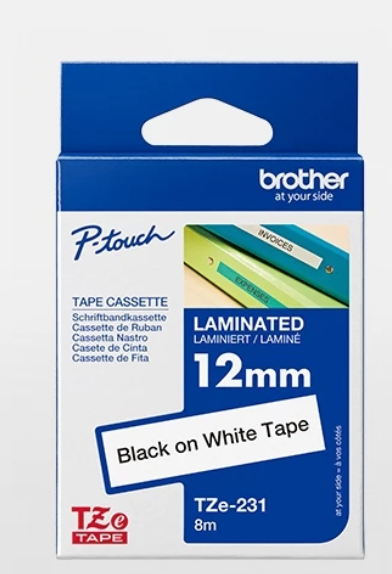Brother Tape 12mm Black on White TZ231