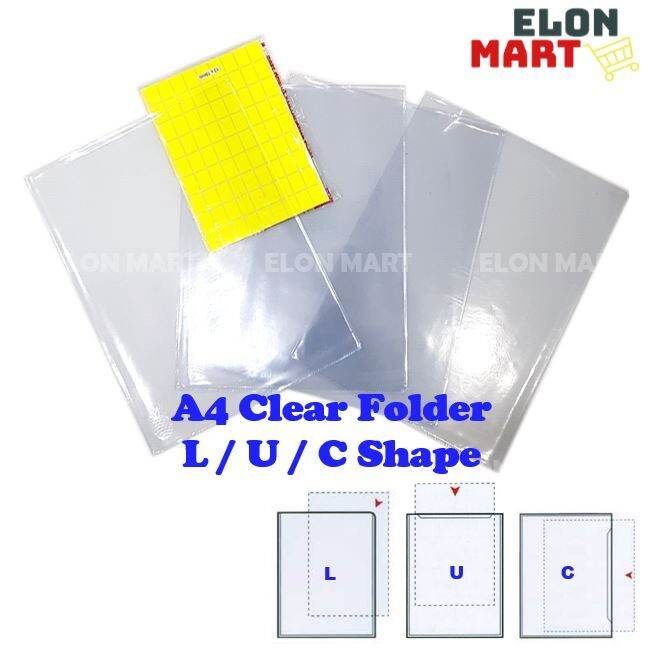 A4 Clear Folder File PVC Document Clear Folder / L Shape / U Shape / C Shape (60pcs/pack)