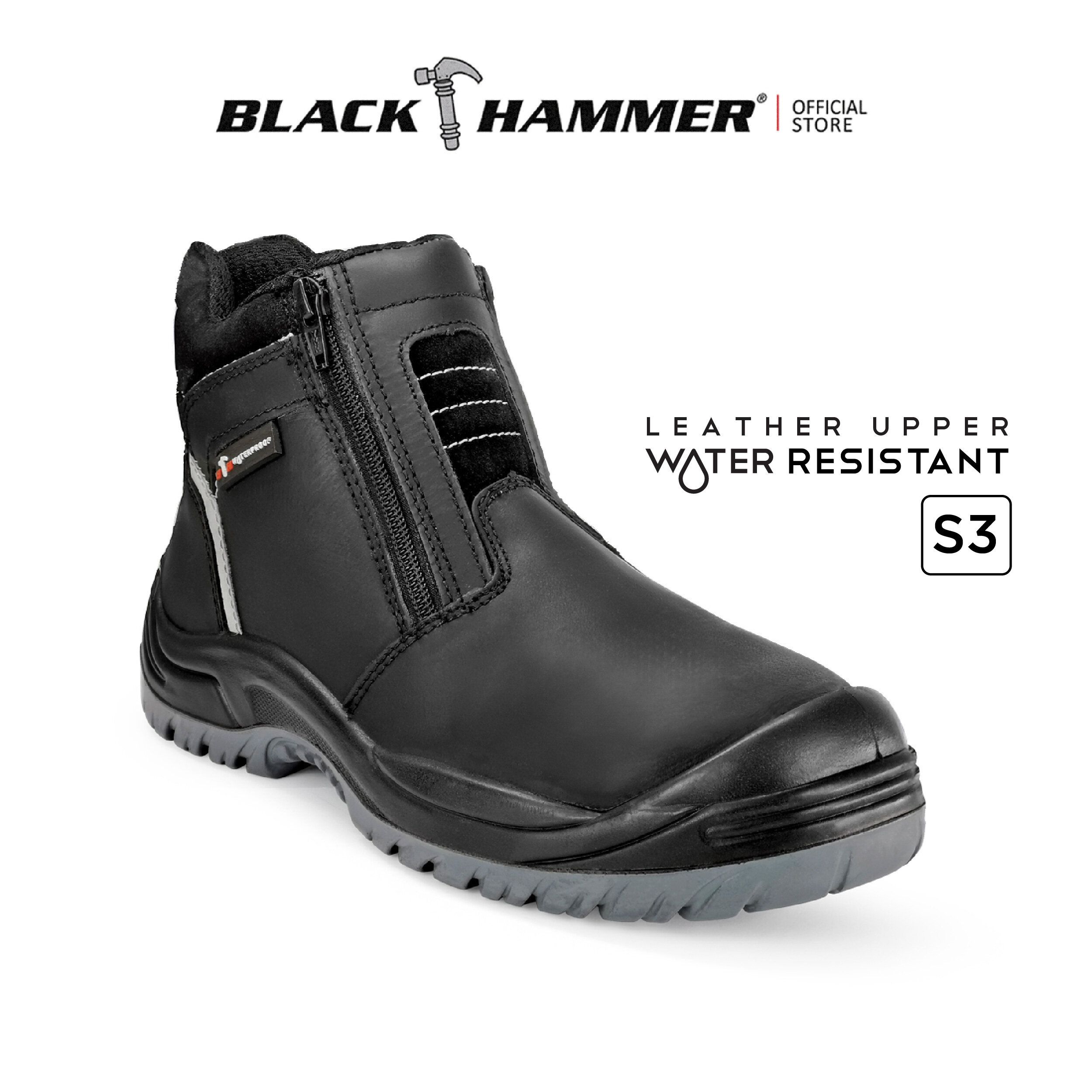 Black Hammer Men Electrical Hazard EH Mid Cut Double Zip Safety Shoe BH-1109-RS Pu/Rubber