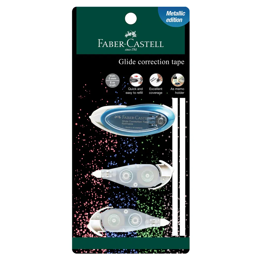 FABER CASTELL GLIDE CORRECTION TAPE METALLIC + 2 REFILLS