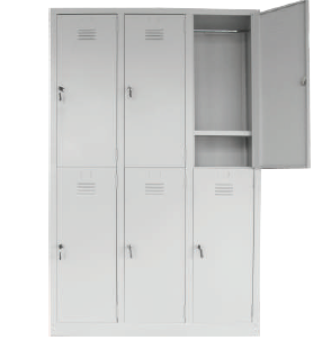 QP 6 COMPARTMENT STEEL LOCKER WITH CLOTH HANGING BAR  W1143 X D457 X H1828 (MM)