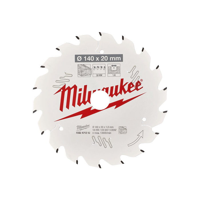 Milwaukee 5-1/2" (140mm x 20mm) 18T Framing Wood Circular Saw Blade  (For M12 FCS442 Circular Saw) 4932-4713-10