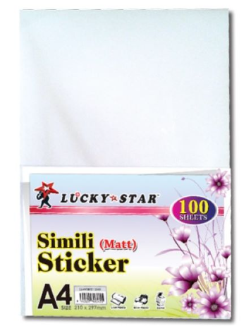 LUCKY STAR A4 SIMILI STICKER MATTE 175GSM WHITE 100 SHEETS