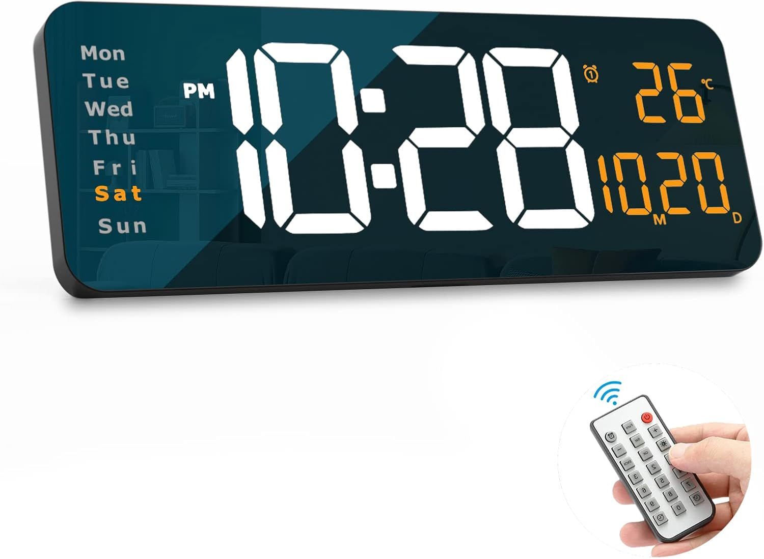 16.2” Digital Wall Clock Large Display LED Digital Clock with Temperature and Auto Dimming Easy Track The Time Date and Day of (16 inches / Green light)