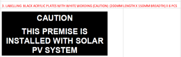LABELLING  BLACK ACRYLIC PLATES WITH WHITE WORDING (CAUTION)  (200MM LENGTH X 150MM BREADTH) X 6 PCS