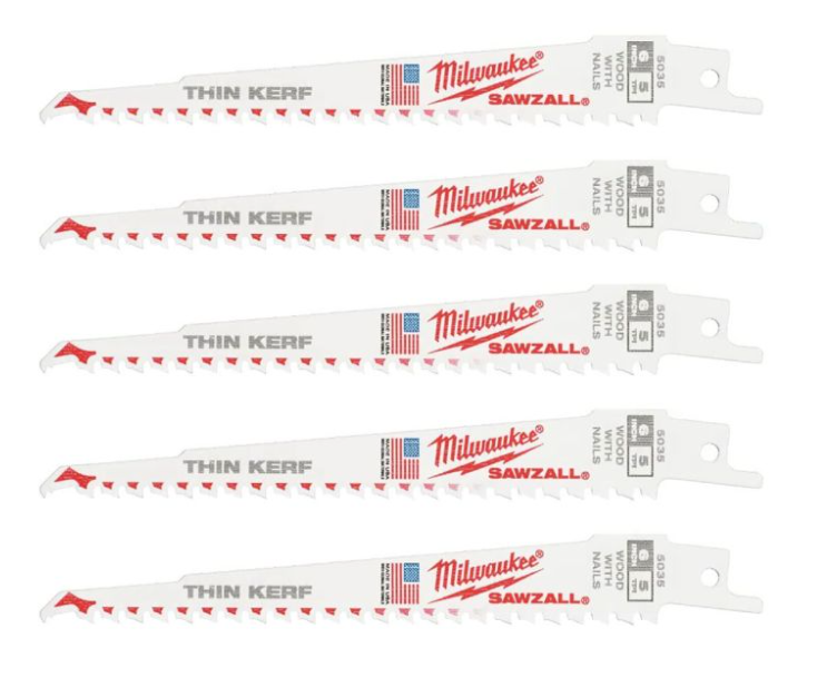 Milwaukee 6" (150mm) 5 TPI Wood Cutting SAWZALL™ Blade (5pcs) 48-00-5035