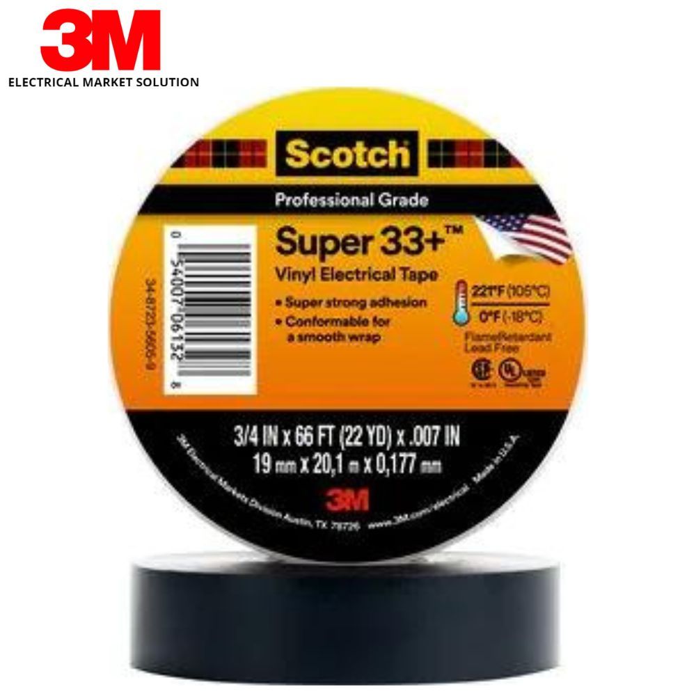 3M Scotch Super 33+ Black Vinyl Electrical Tape, 19mm x 20m