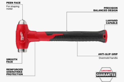 Milwaukee 16oz (0.45kg) Dead Blow Ball Peen Hammer 48-22-9140