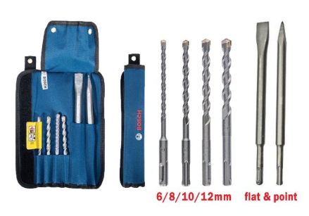 BOSCH 6pcs SDS-Plus Mixed Set Point Flat Chisel SDS Drill Bit With Soft Pouch