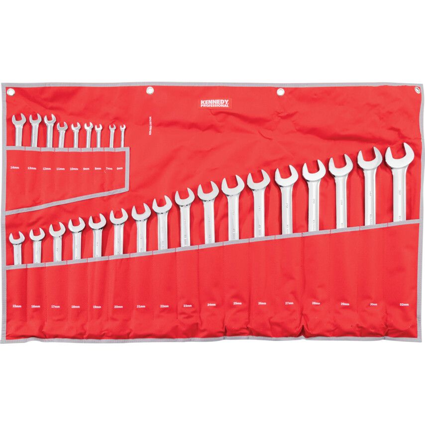 Kennedy KEN5822910K Metric, Combination Spanner Set, 6 - 32mm, Set of 26, Chrome Vanadium Steel